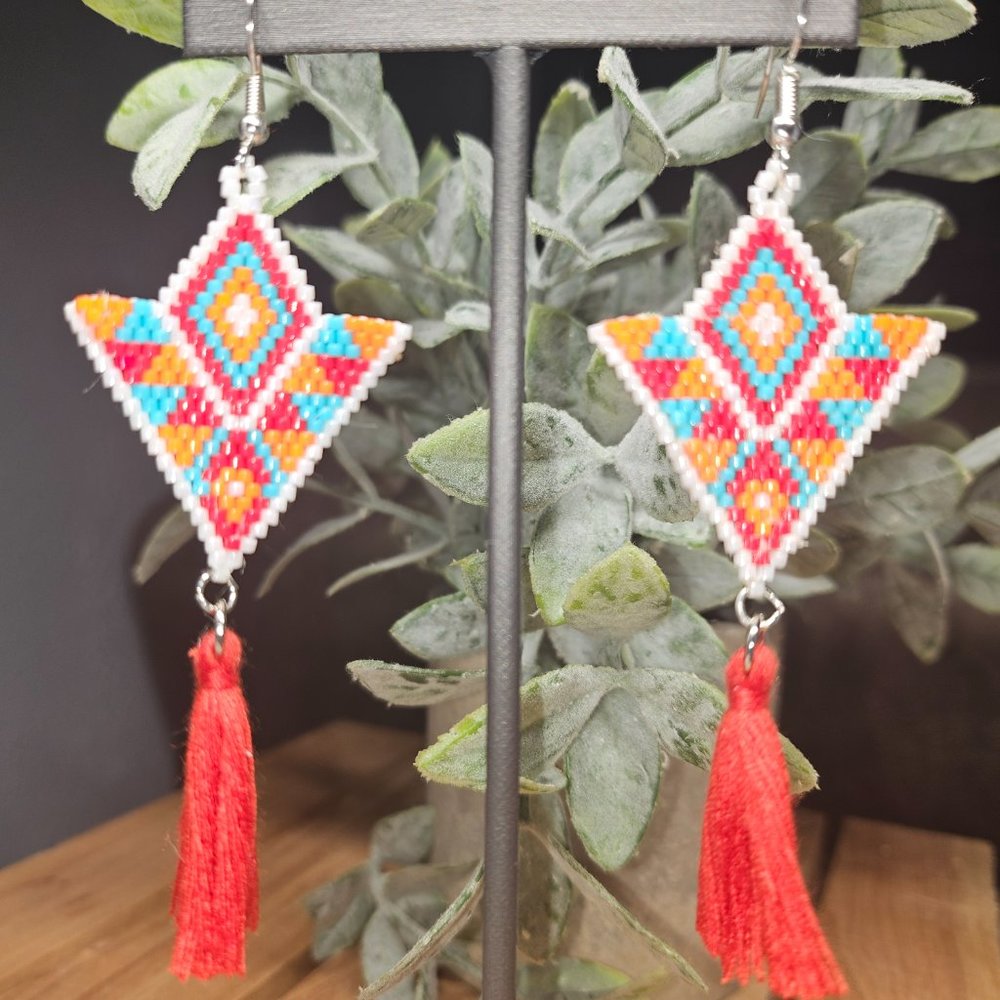 Handmade Southwestern Style Beaded Earrings - Becca - Picture 5 of 5
